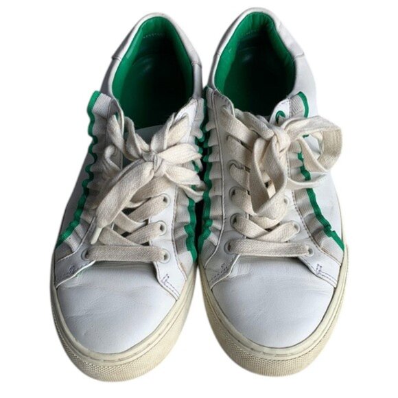 Tory Sport Ruffle Leather Sneakers Women’s White Low Top Casual Shoes Size 6.5 - Picture 1 of 15